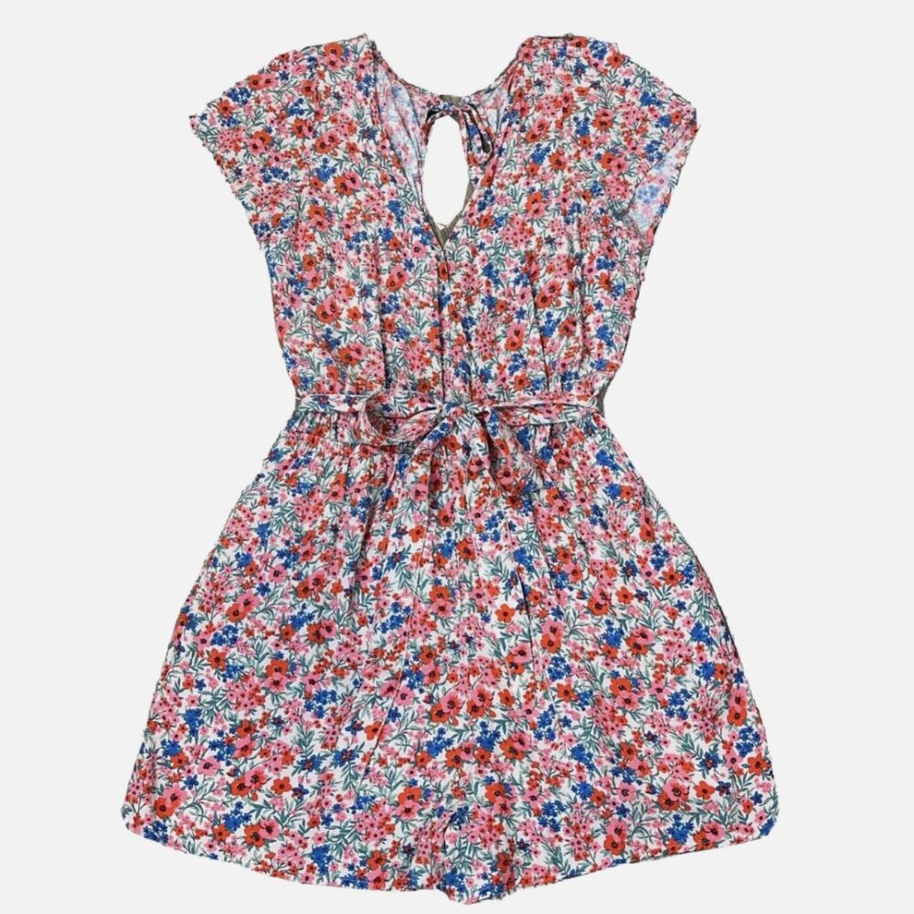 American Eagle Women's Pink Floral Summer Open Back One Piece Romper | Size M